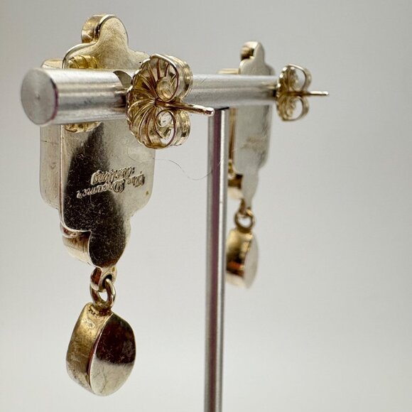 VTG Sterling Silver 925 Lizardite Bezel Set Stud Earrings Size 46mm Length - Picture 6 of 12